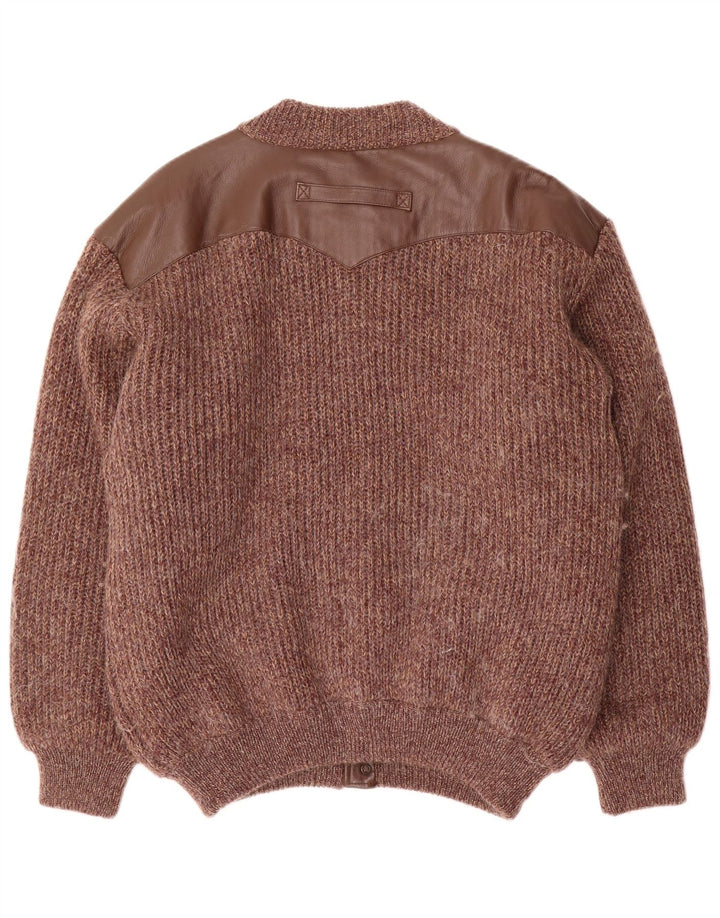 Jaqueta bomber masculina de malha Ted Lapidus IT 52 XL marrom manchada de lã