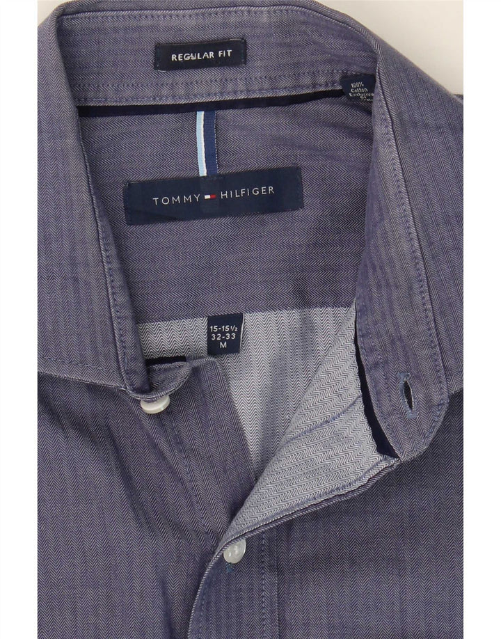 Camisa masculina Tommy Hilfiger tamanho 15 1/2 médio azul marinho espinha de peixe