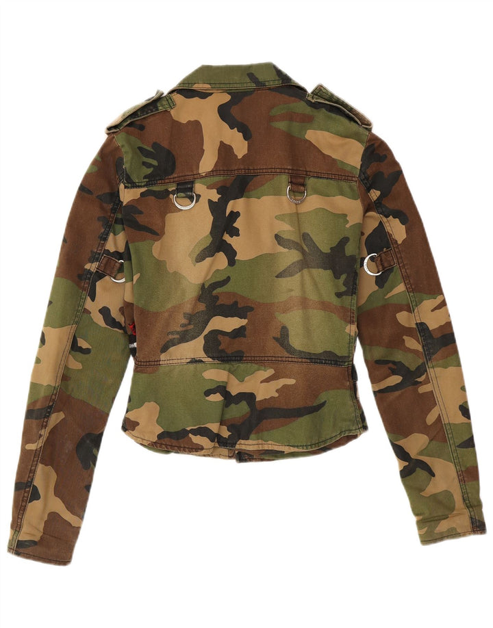 Jaqueta militar feminina TRIPP NYC UK 10 algodão camuflado cáqui pequeno