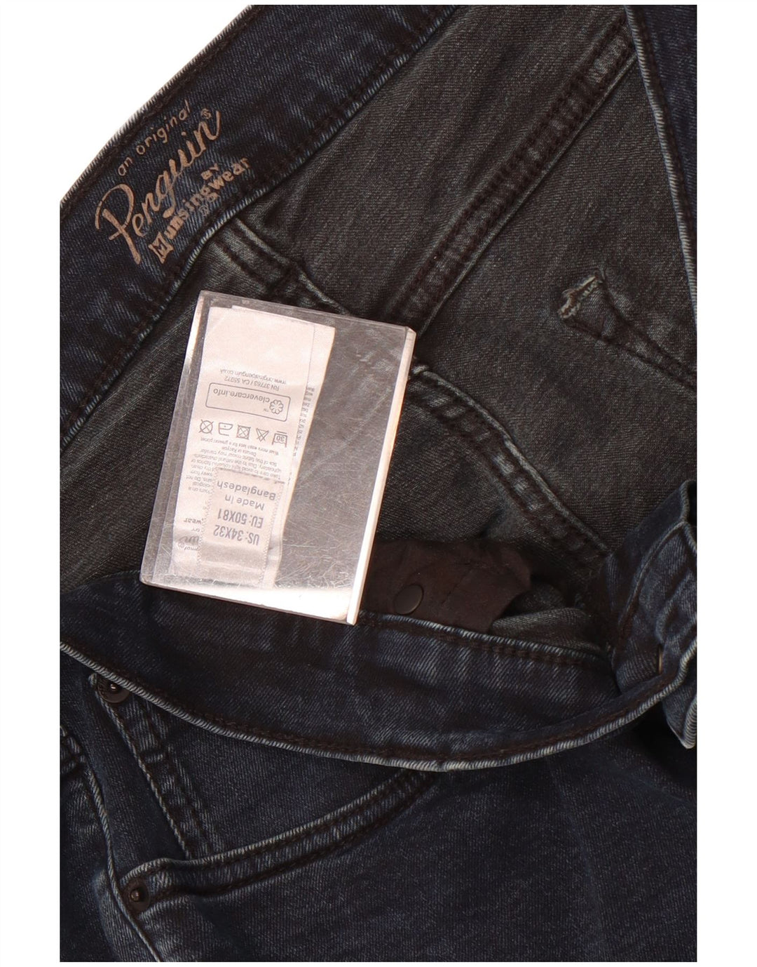 Penguin Mens Jeans Slim W34 L32 Azul Marinho Algodão