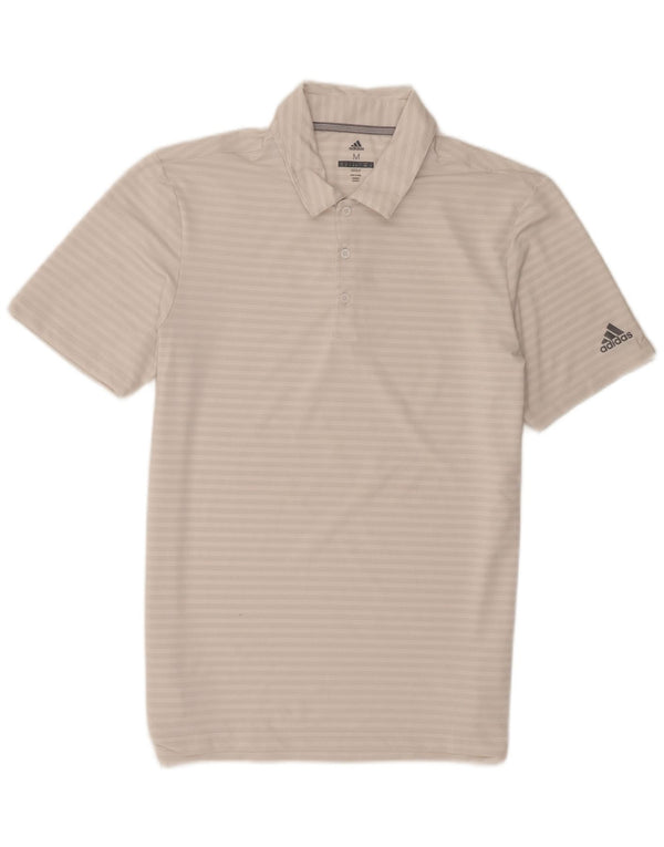 Adidas Mens Golf Polo Shirt Médio Branco Listrado Poliéster