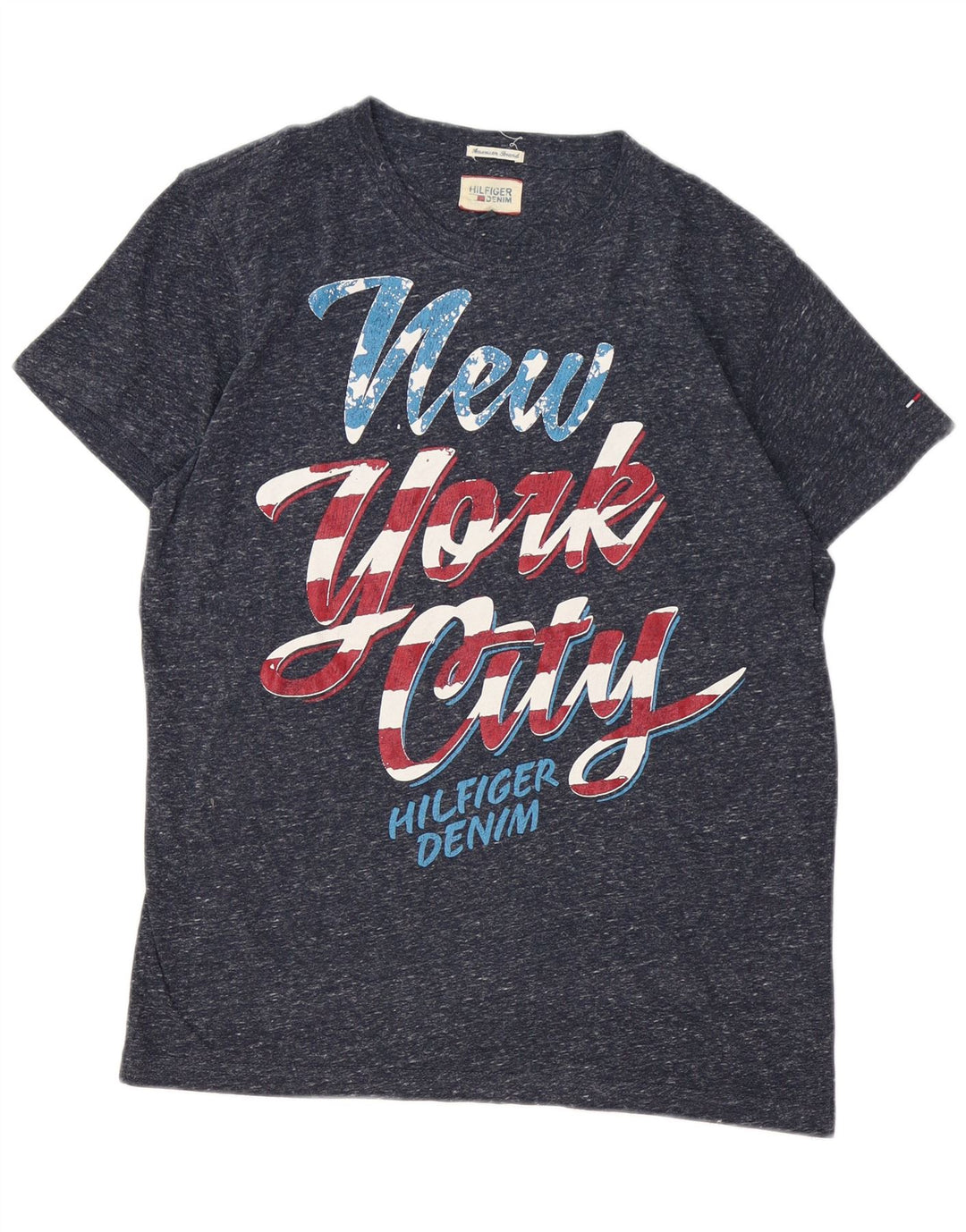 Tommy Hilfiger Camiseta masculina gráfica Top médio poliéster manchado azul marinho