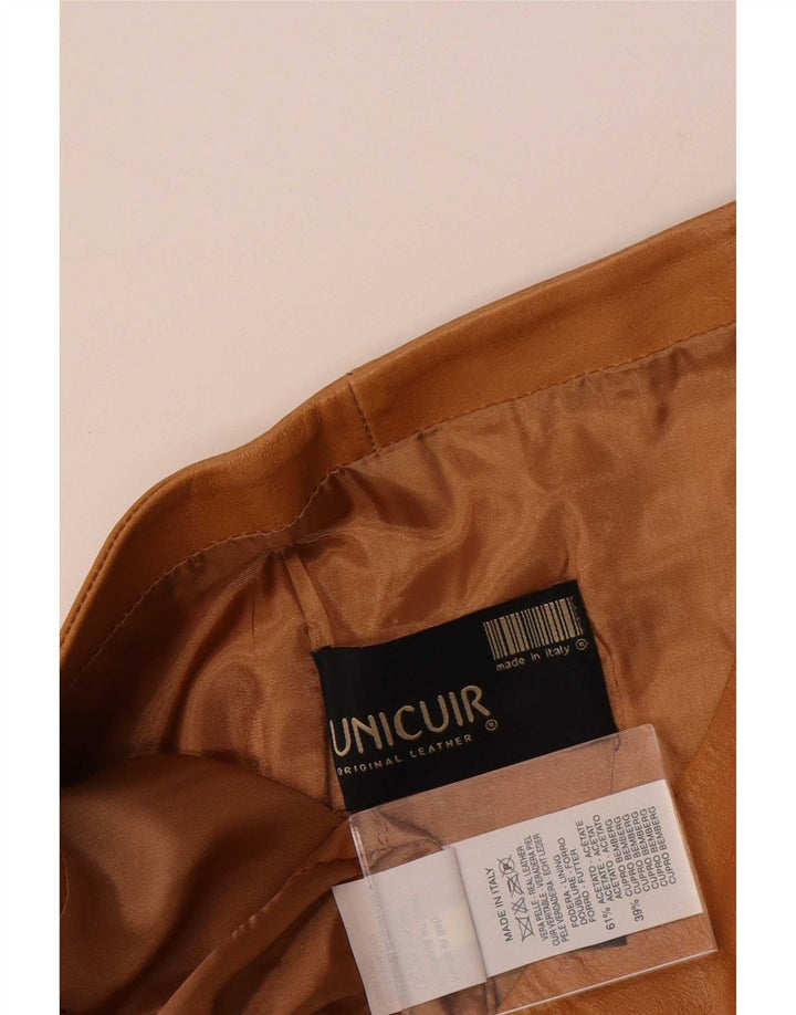 Saia de couro feminina vintage IT 44 médio W32 couro marrom