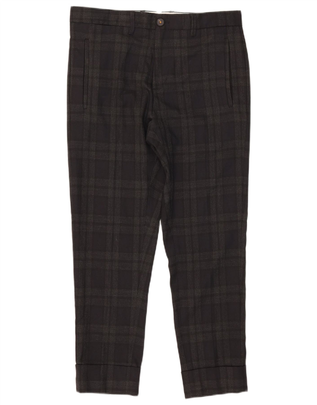 Zara Mens Slim Cropped Calças EU 38 Pequeno W30 L25 Cinza Poliéster Xadrez