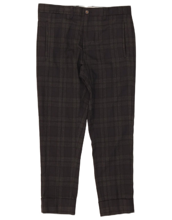 Zara Mens Slim Cropped Calças EU 38 Pequeno W30 L25 Cinza Poliéster Xadrez