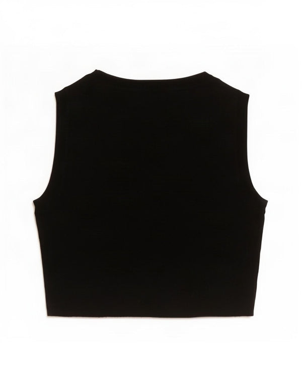 Zara Womens Crop Vest Top UK 8 Pequeno Preto Viscose