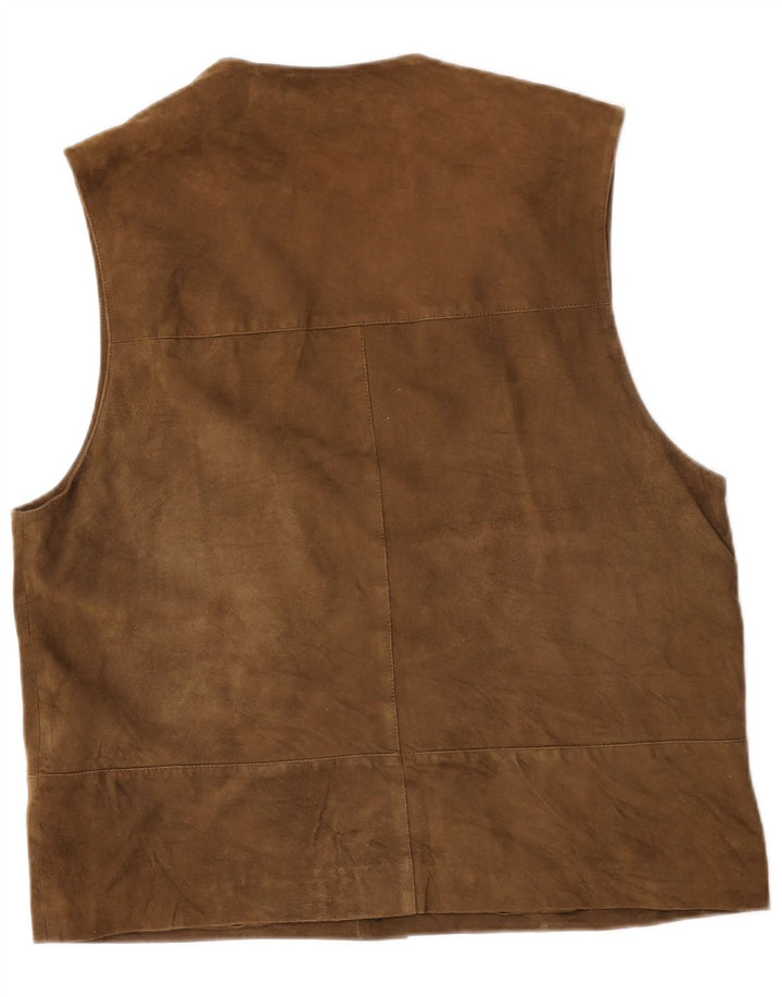 Colete masculino vintage de camurça IT 52 grande couro marrom