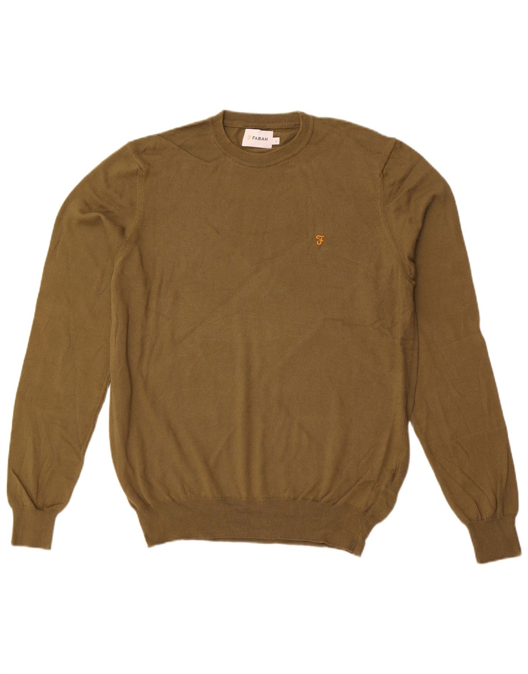 Suéter masculino Farah com gola redonda, grande algodão cáqui