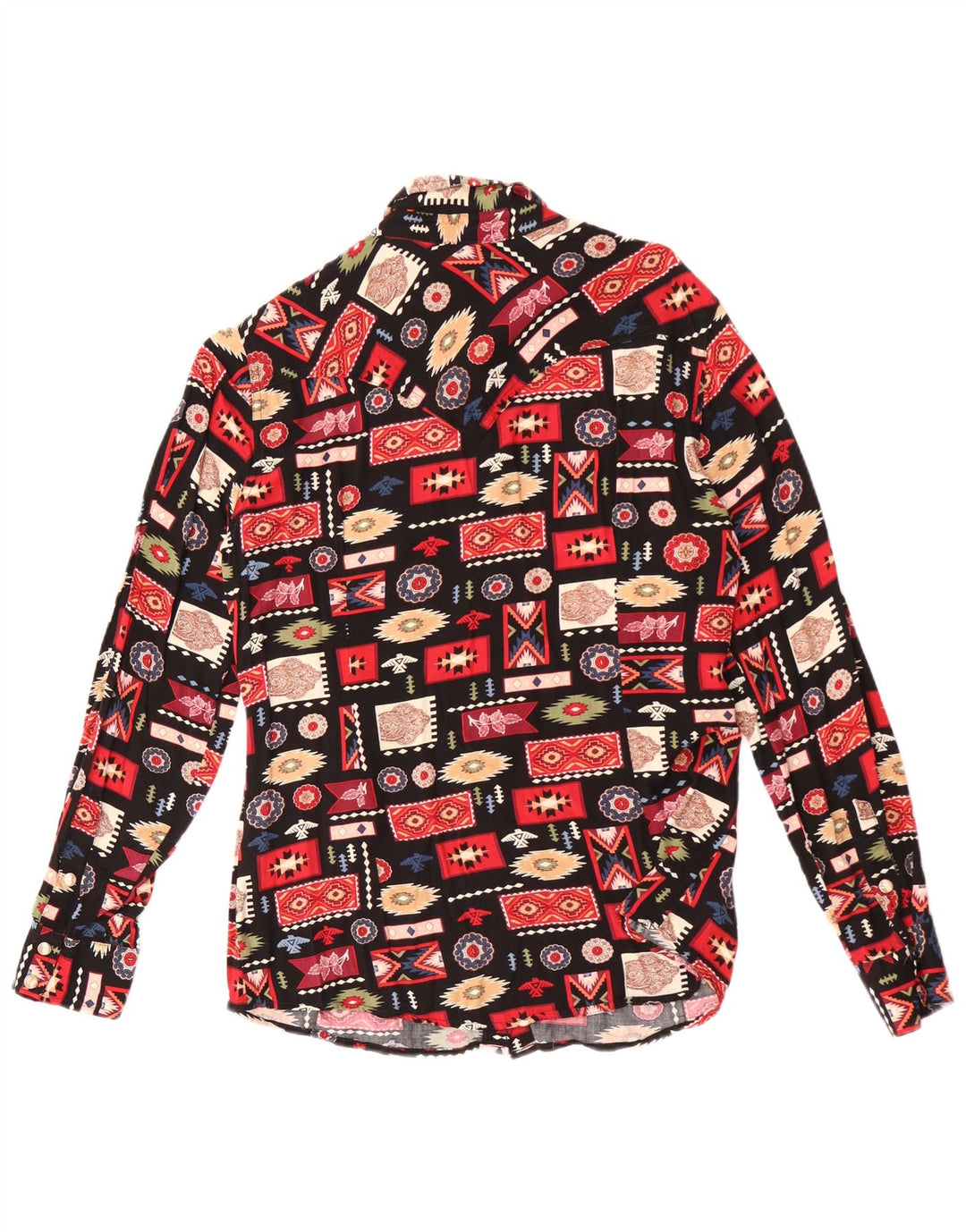 Blusa feminina retrô Wrangler Reino Unido 14 rayon geométrico preto médio