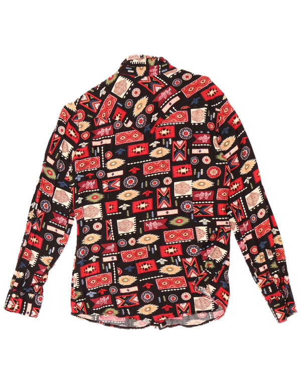 Blusa feminina retrô Wrangler Reino Unido 14 rayon geométrico preto médio