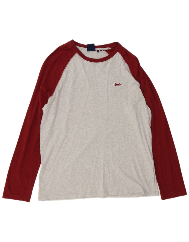 Top masculino Superdry manga comprida 2XL algodão colorblock cinza