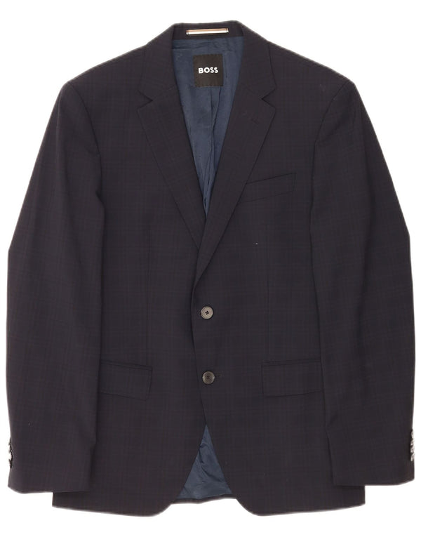 Hugo Boss Mens Jaqueta Blazer de 2 Botões EU 48 Médio Azul Marinho Check Clássico