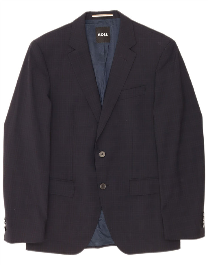 Hugo Boss Mens Jaqueta Blazer de 2 Botões EU 48 Médio Azul Marinho Check Clássico