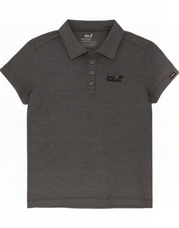Camisa polo feminina Jack Wolfskin Reino Unido 12/14 poliéster manchado cinza médio