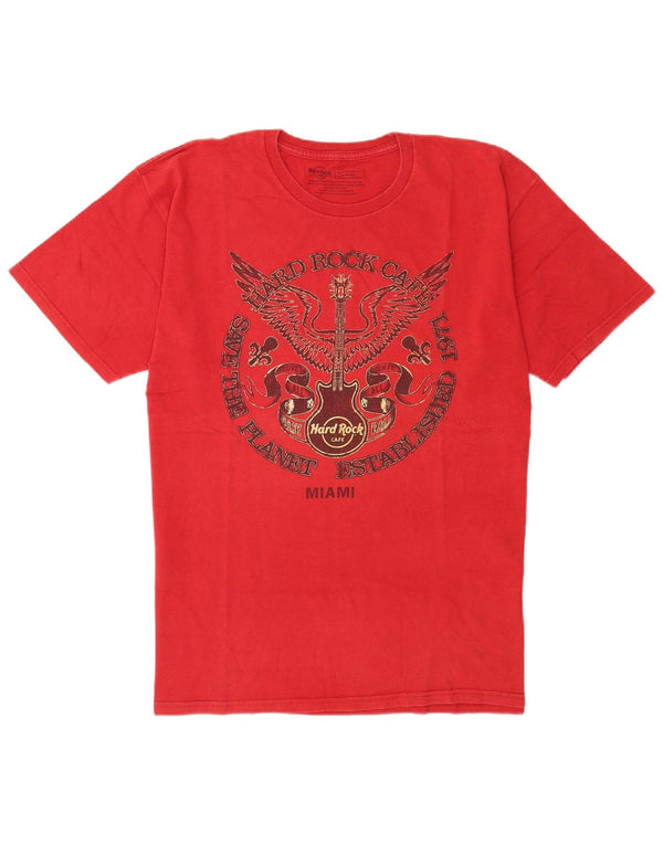 Camiseta masculina Hard Rock Cafe Miami com estampa gráfica grande de algodão vermelho