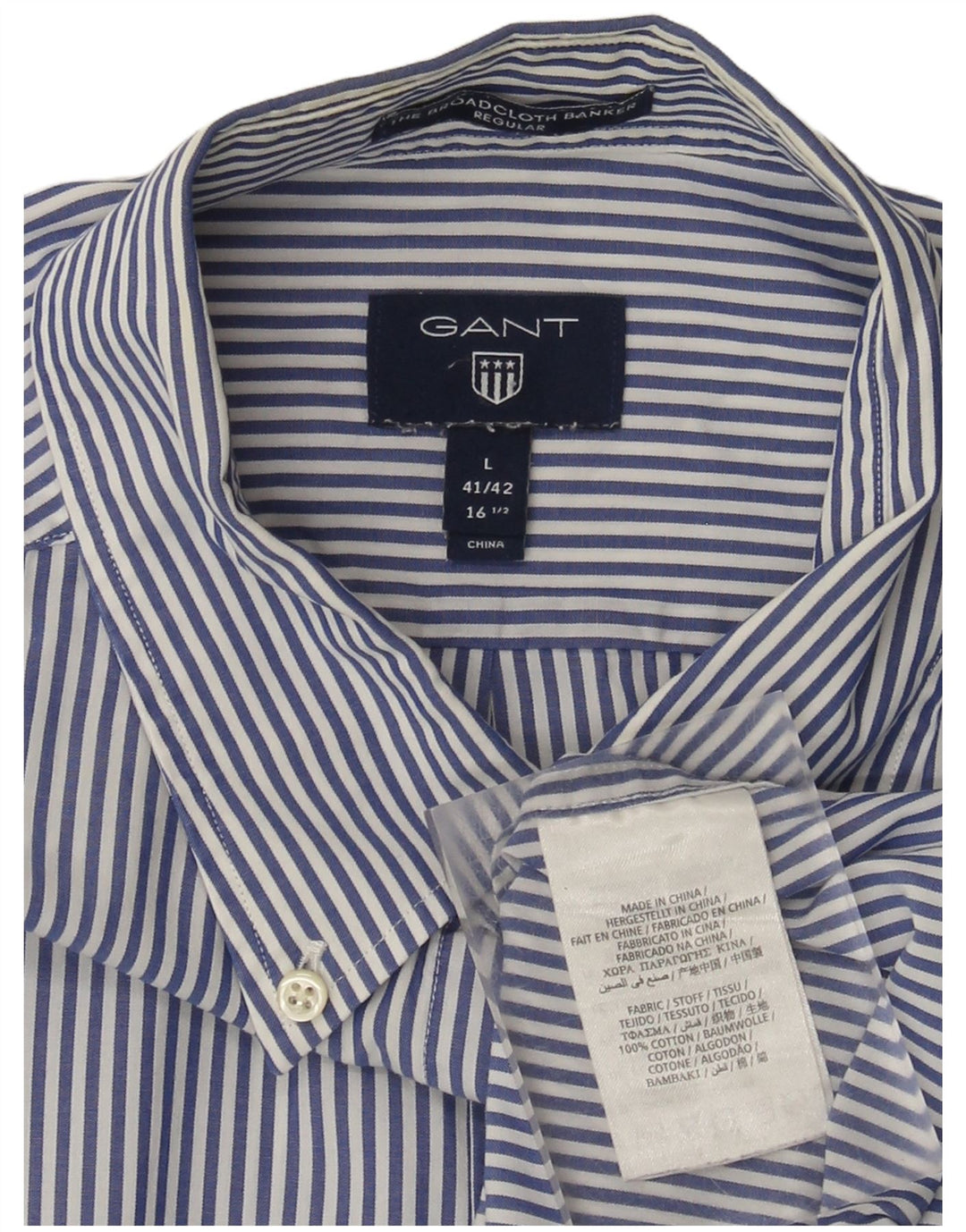 Camisa masculina regular Gant tamanho 41/42 16 1/2 grande algodão listrado azul