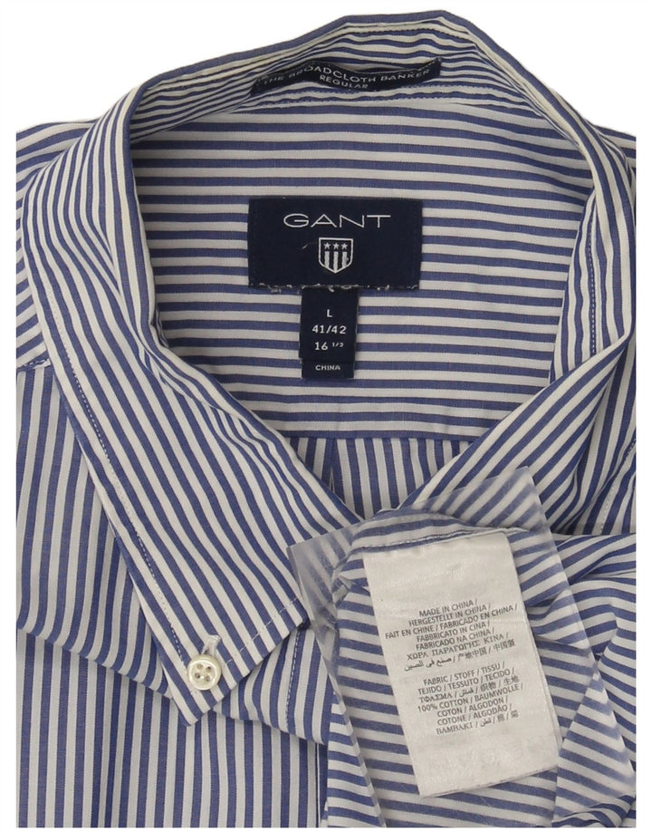 Camisa masculina regular Gant tamanho 41/42 16 1/2 grande algodão listrado azul