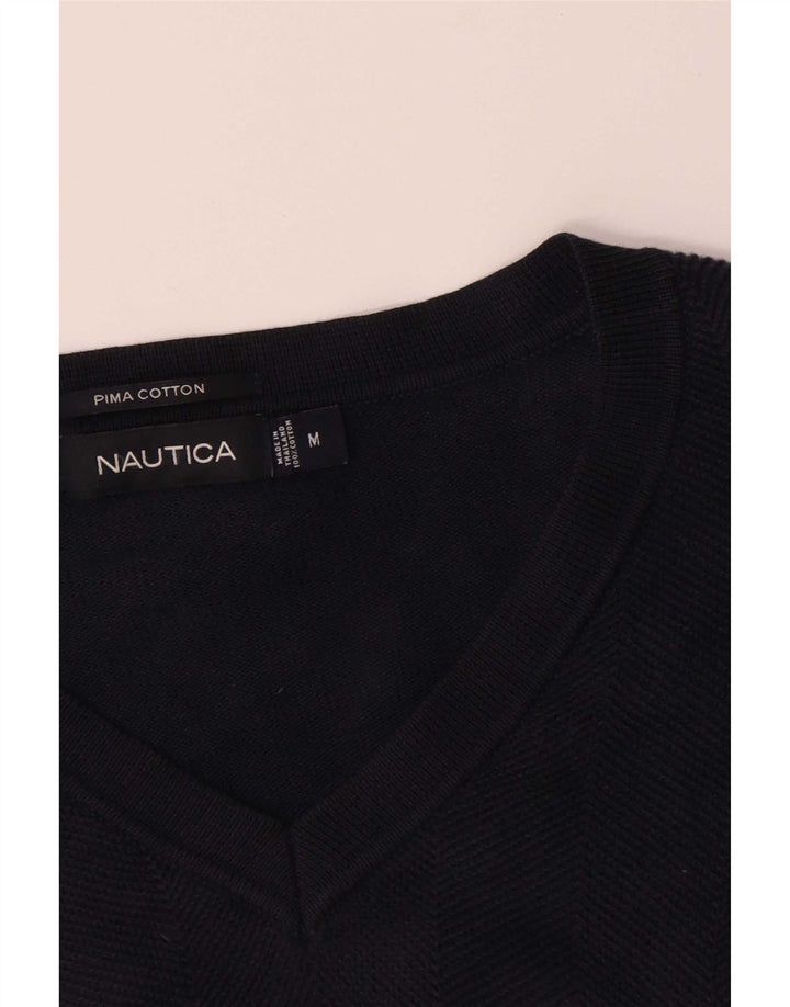 Suéter masculino Nautica com decote em V médio algodão azul marinho