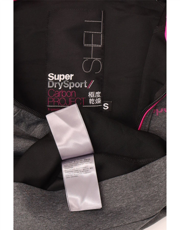 Suéter feminino Superdry com capuz e zíper gráfico UK 10 pequeno poliéster cinza