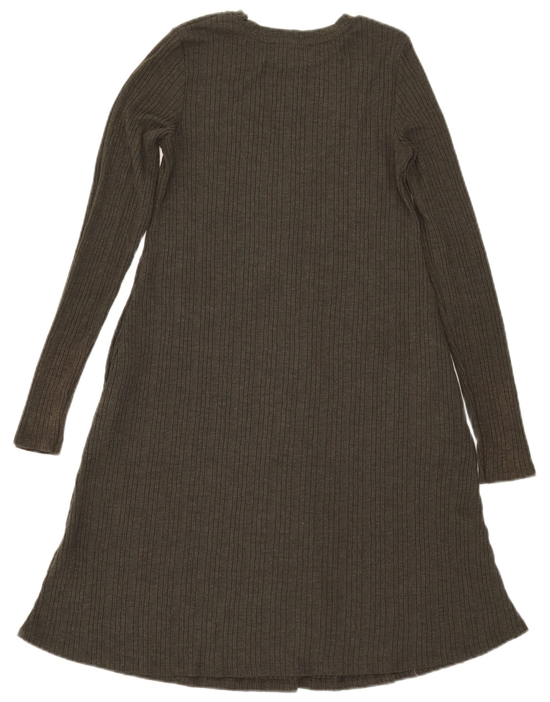 Vestido feminino Marks & Spencer manga comprida evasê Reino Unido 8 pequeno poliéster cáqui