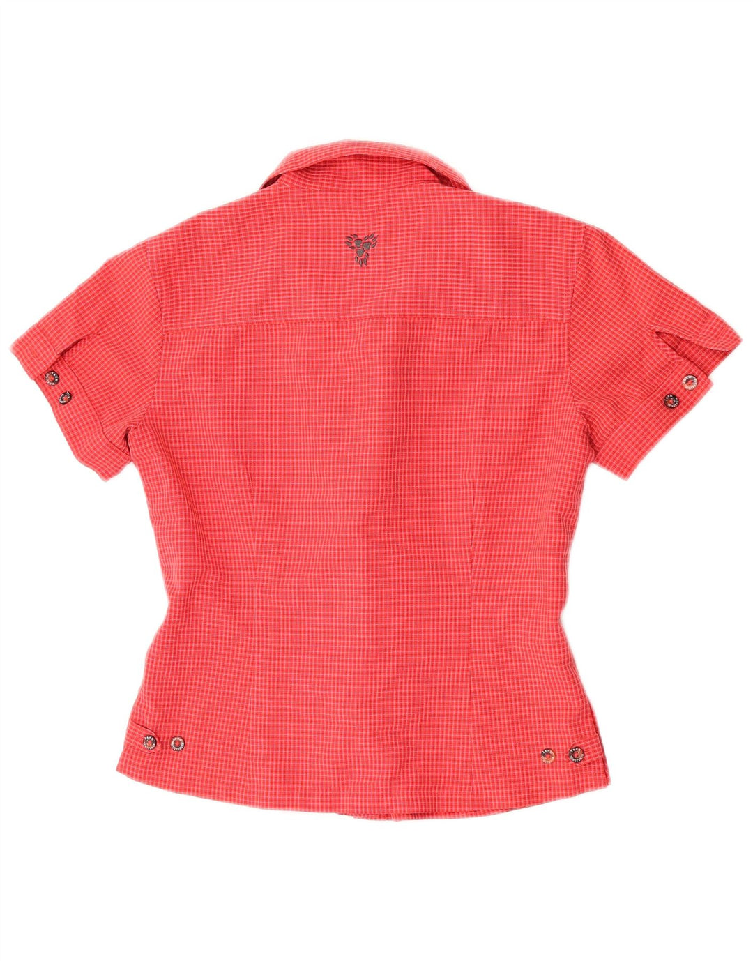 Camisa feminina de manga curta Jack Wolfskin Reino Unido 8 poliéster xadrez vermelho pequeno