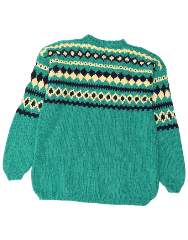 Suéter feminino VINTAGE com gola redonda Reino Unido 14 grande verde Fair Isle