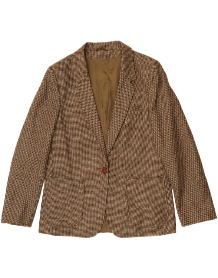 Jaqueta blazer feminina vintage com 1 botão Reino Unido 14 grande xadrez cáqui