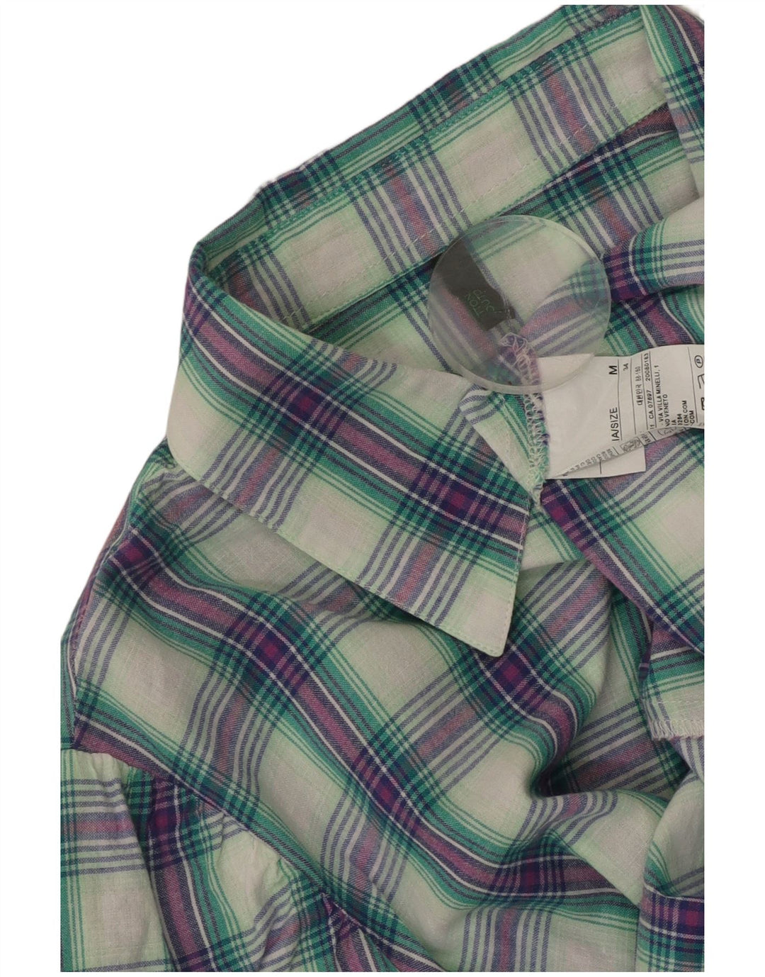 Camisa feminina de manga curta BENETTON UK 14 algodão xadrez médio multicolorido