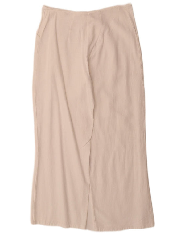 Calça feminina vintage com perna larga cortada grande W32 L26 linho branco