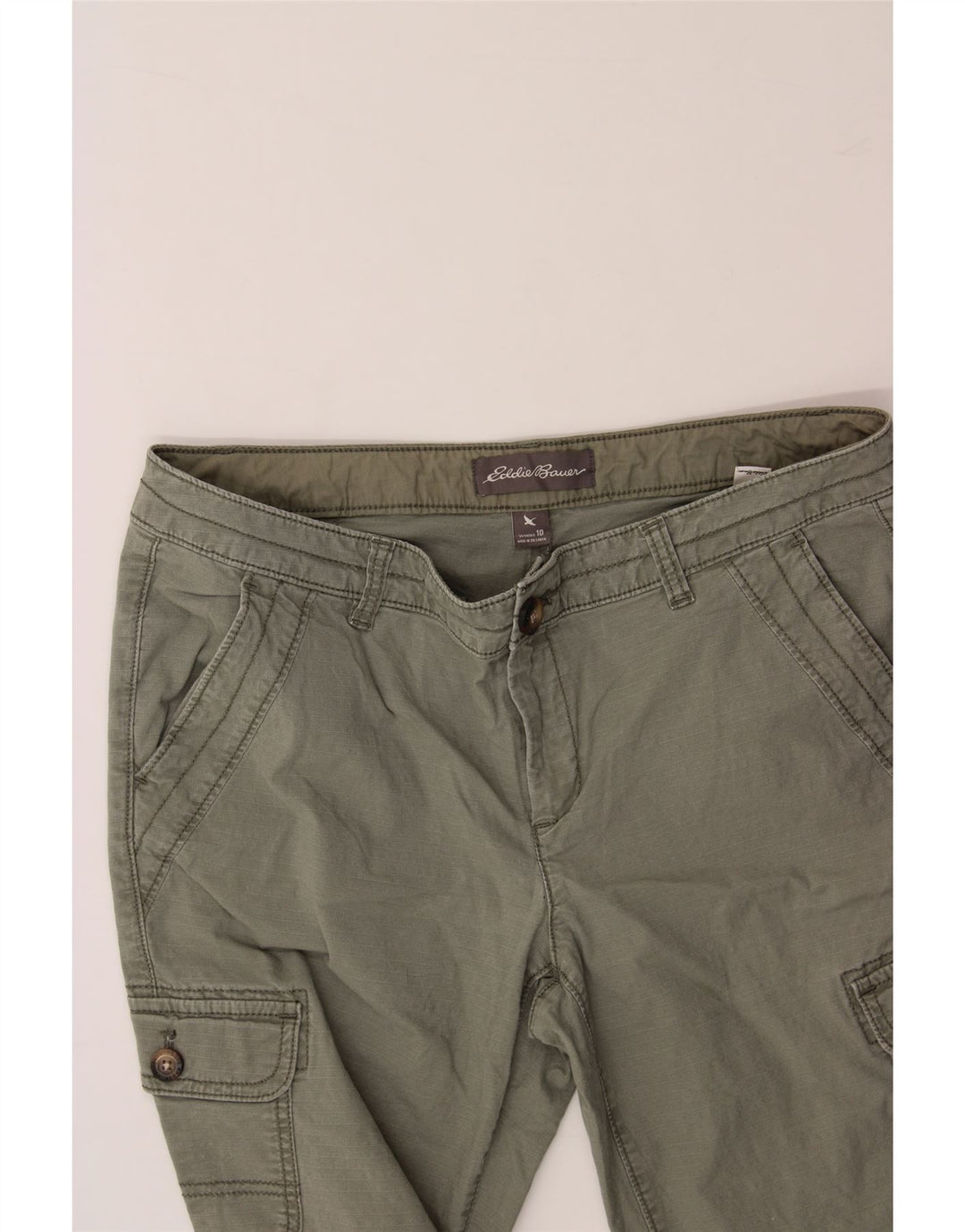 EDDIE BAUER Womens Slim Cargo Trousers US 10 Large W34 L31 Khaki Cotton Vintage Eddie Bauer and Second-Hand Eddie Bauer from Messina Hembry 