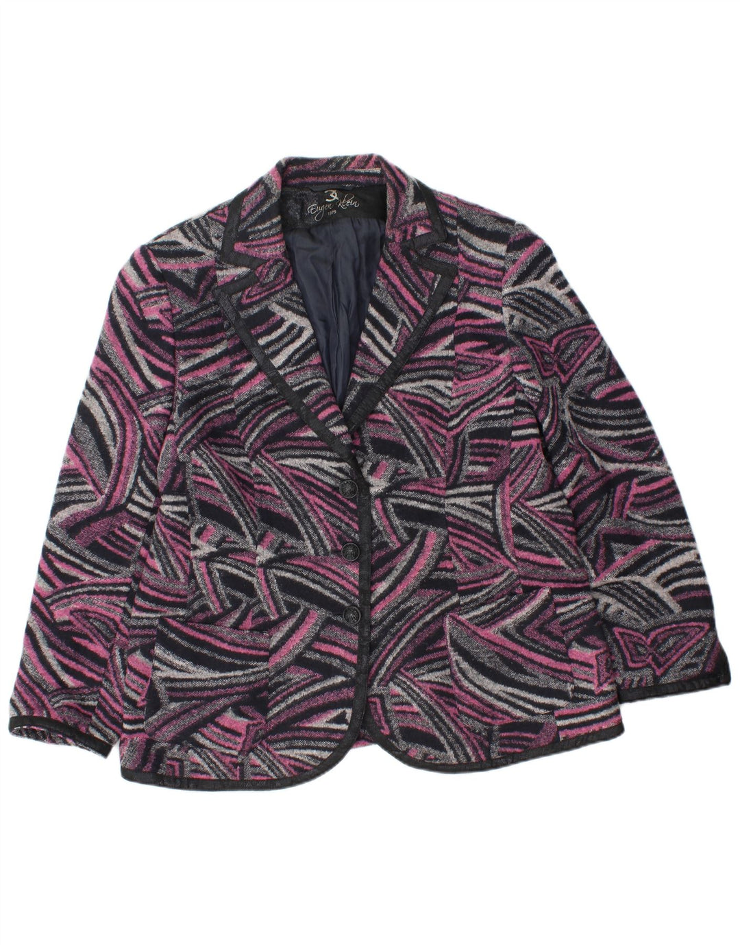 Jaqueta Blazer Feminina Vintage com 3 Botões Reino Unido 18 XL Poliacrílico Geométrico Rosa