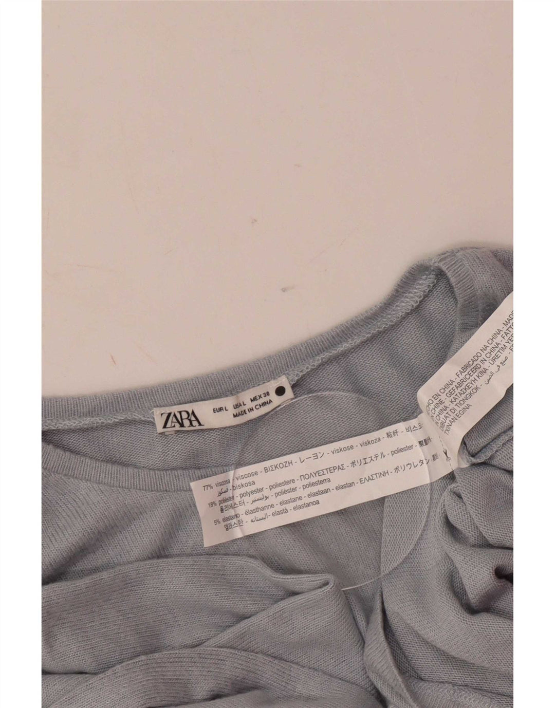 Top feminino Zara manga comprida UK 14 grande viscose cinza