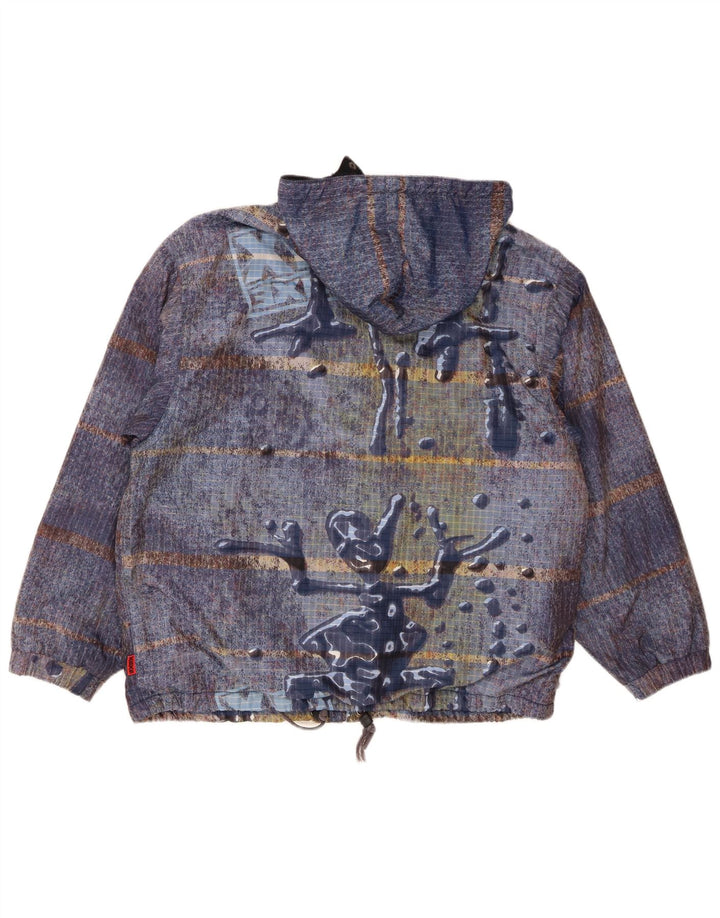 Jaqueta corta-vento masculina XS Exes com padrão abstrato com capuz Reino Unido 40 grande azul