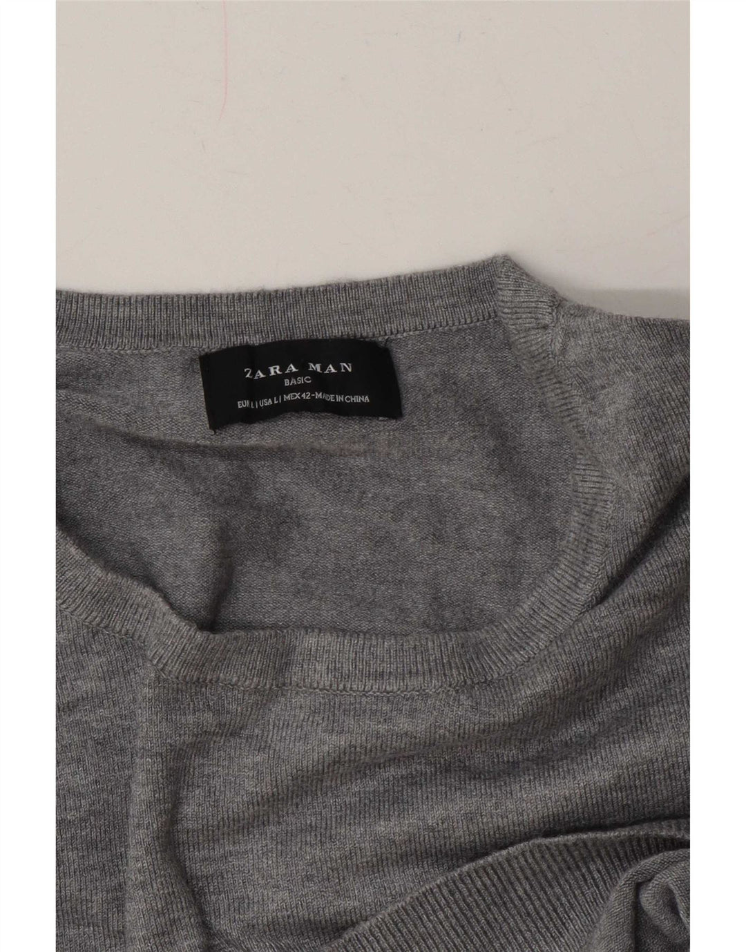 Zara Suéter masculino com gola redonda grande cinza