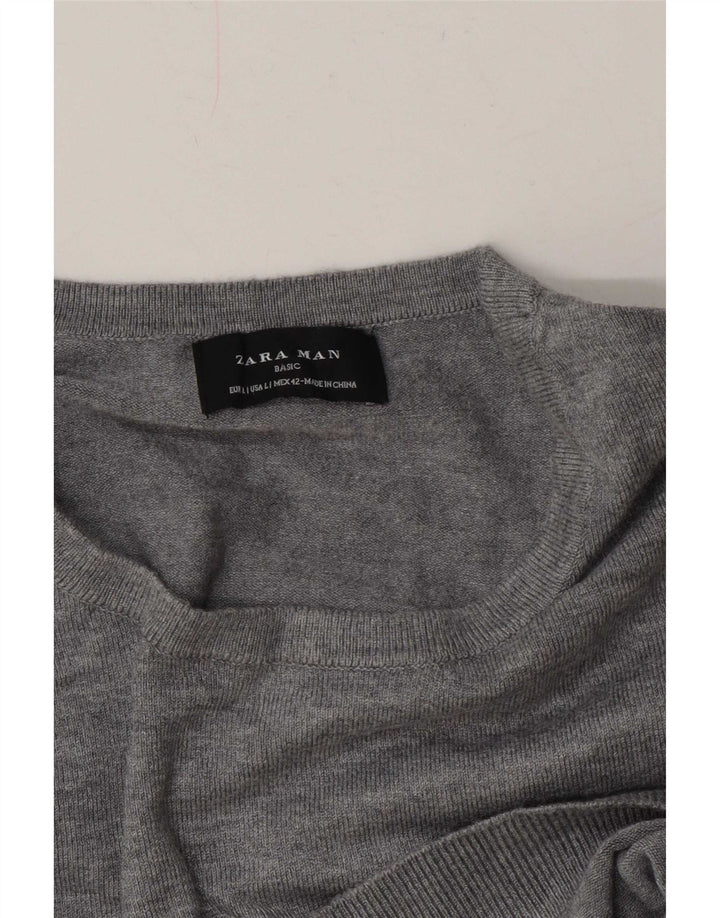 Zara Suéter masculino com gola redonda grande cinza