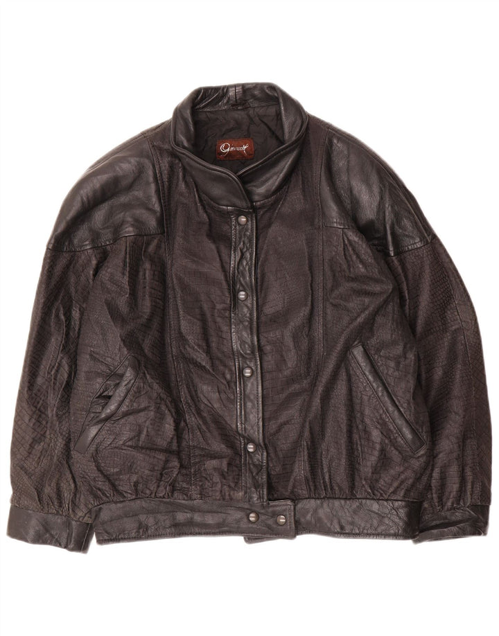 Jaqueta de couro feminina vintage IT 44 couro preto médio