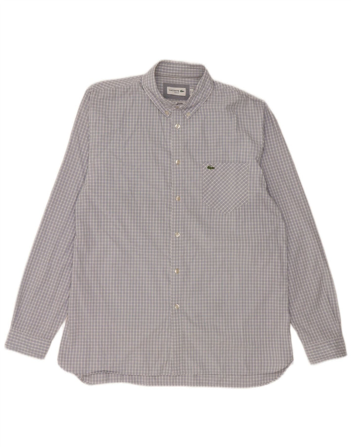 Lacoste Mens Slim Fit Camisa Tamanho 42 Grande Azul Gingham Algodão