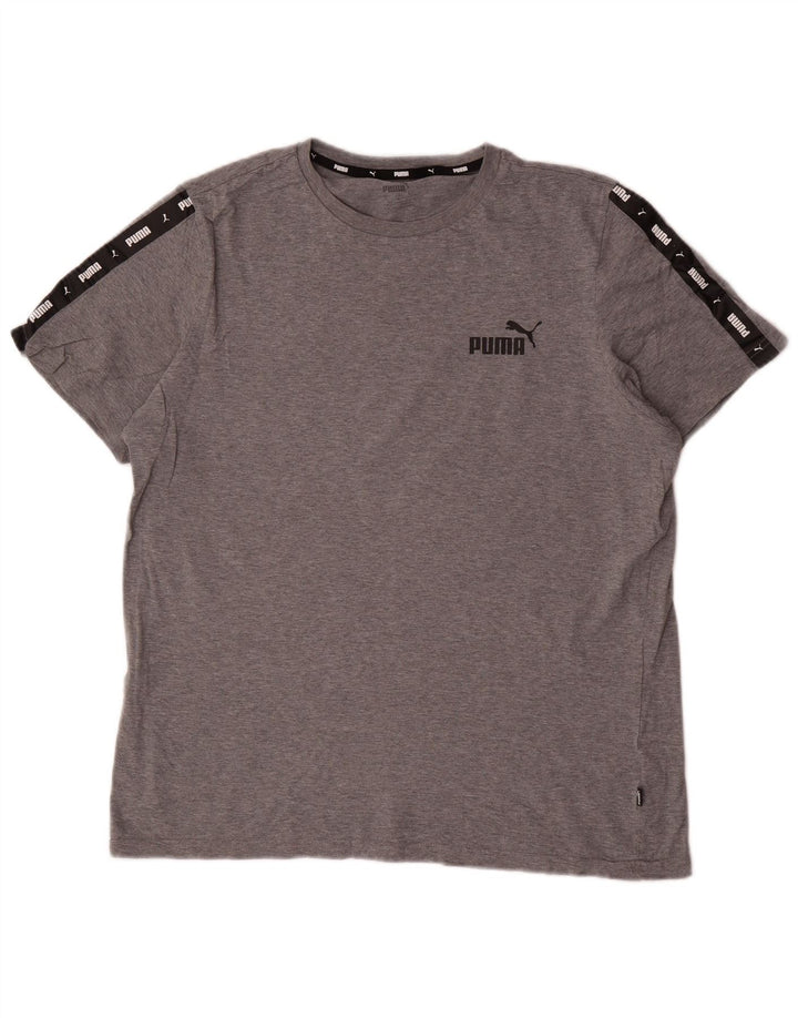 Camiseta masculina Puma Graphic Top grande cinza colorblock algodão