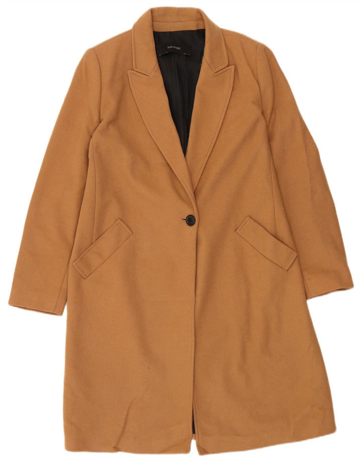 Sobretudo feminino ZARA UK 16 grande algodão marrom