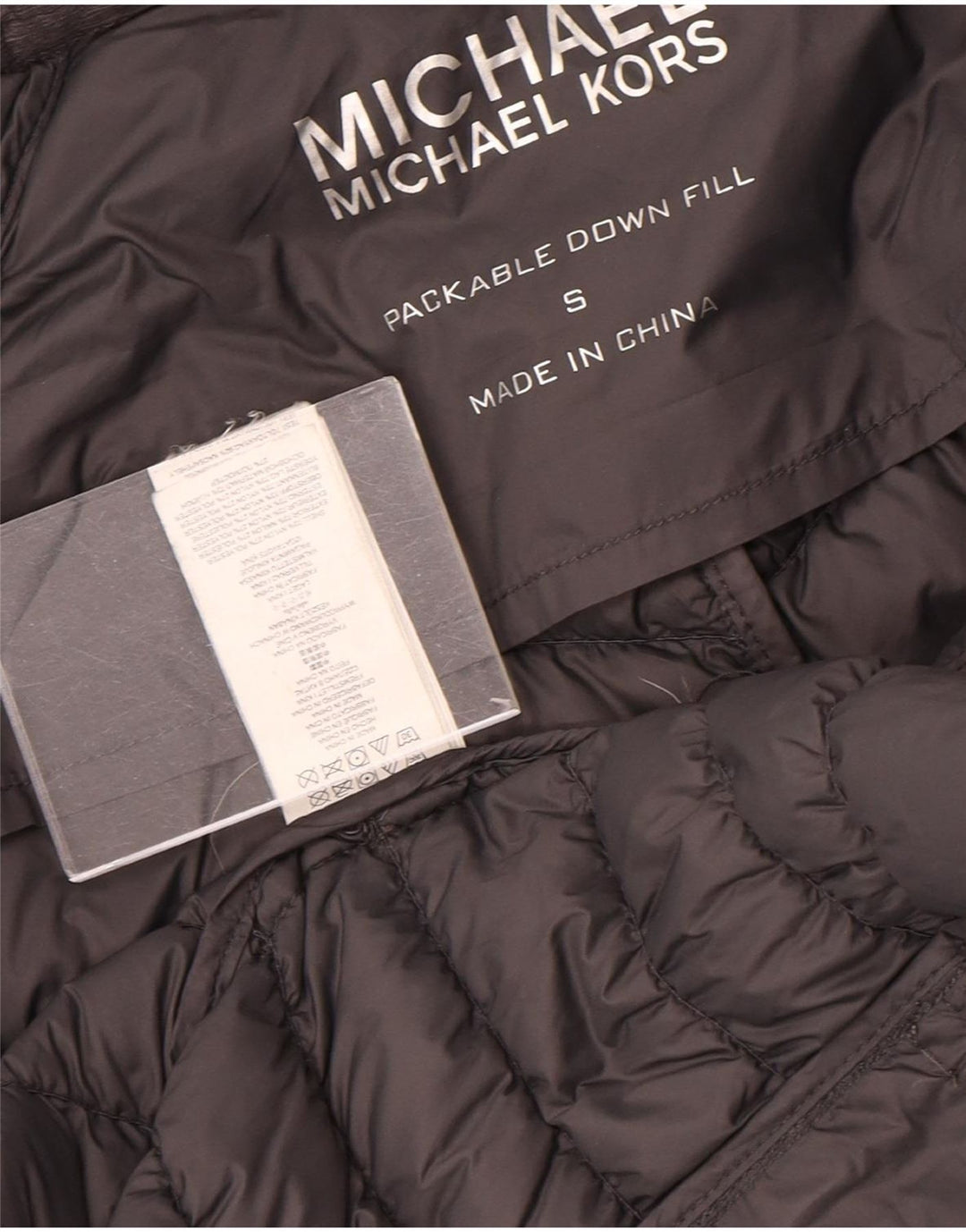 Jaqueta acolchoada feminina Michael Kors UK 10 pequena cinza nylon