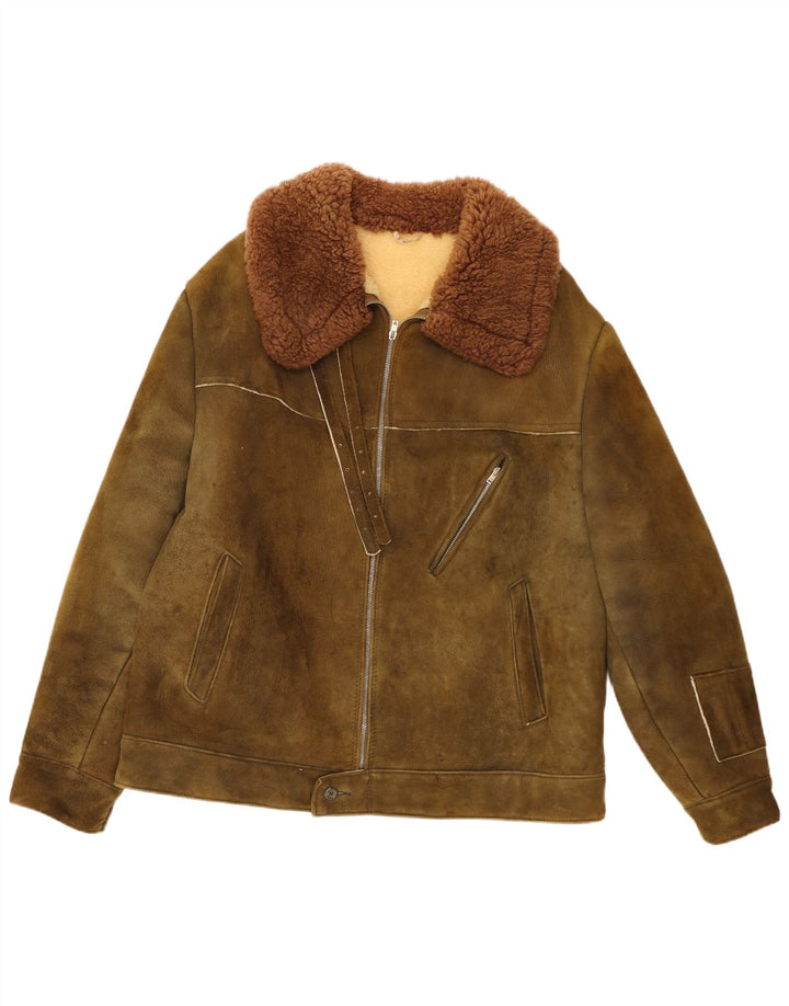 Jaqueta masculina vintage de camurça Sherpa IT 58 4XL cáqui