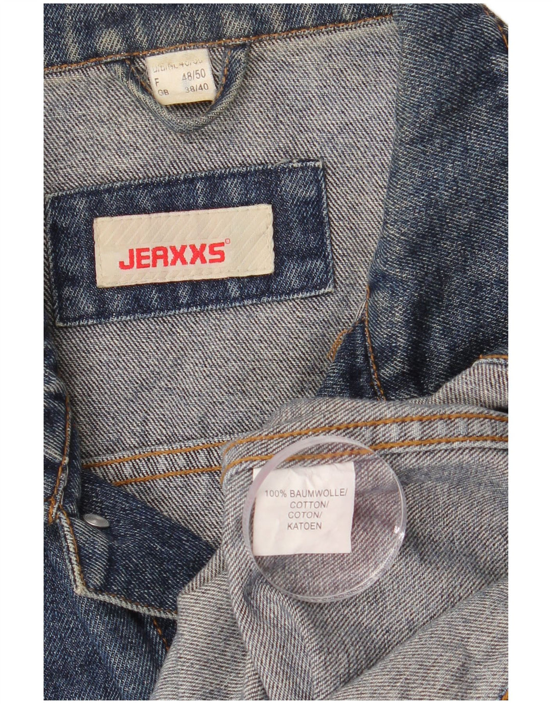 Jaqueta jeans masculina Jeaxxs Reino Unido 38/40 algodão azul médio