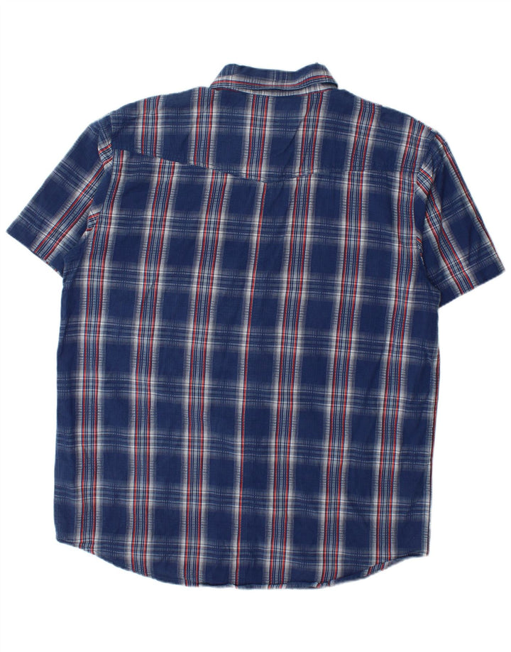 Camisa Wrangler masculina de manga curta XL azul xadrez algodão