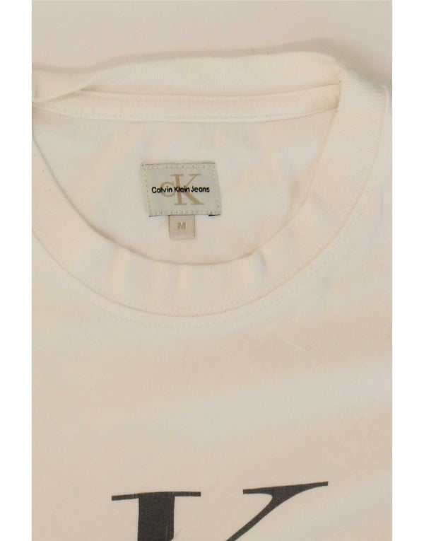 Camiseta Calvin Klein Jeans Feminina Crop Graphic Top UK 12 Médio Branco