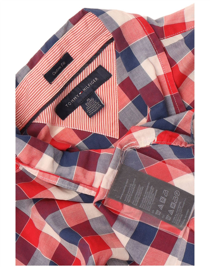 Tommy Hilfiger Mens Custom Fit Camisa XL Vermelho Algodão Gingham