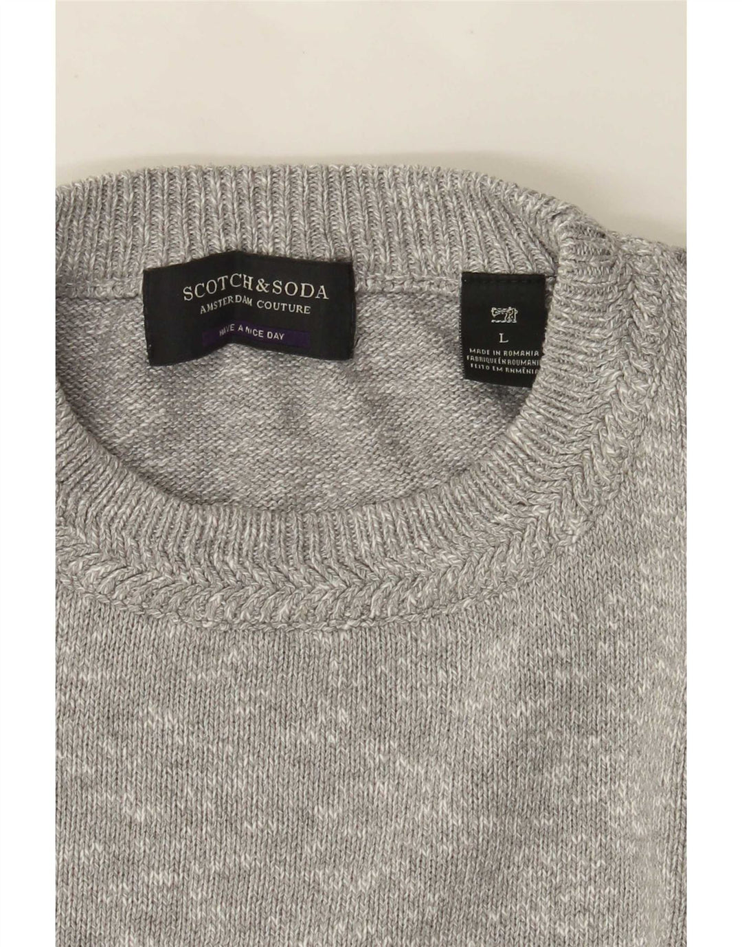 Suéter masculino Scotch & Soda com gola redonda, grande cinza manchado