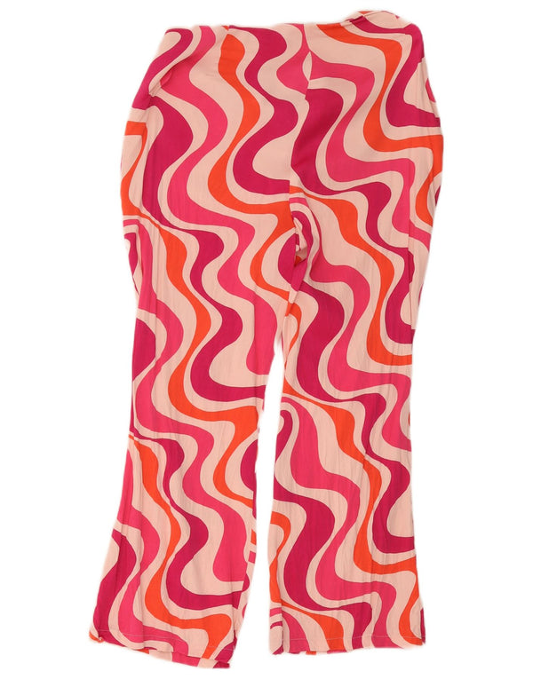 Calça feminina Zara com estampa abstrata de cintura alta XL W32 L24 rosa