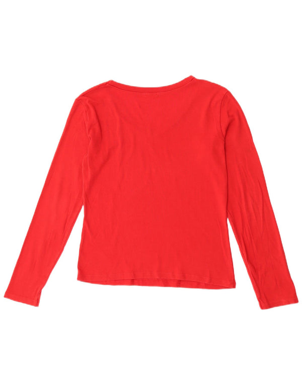 Benetton Crop Top Feminino Manga Longa UK 14 Médio Vermelho