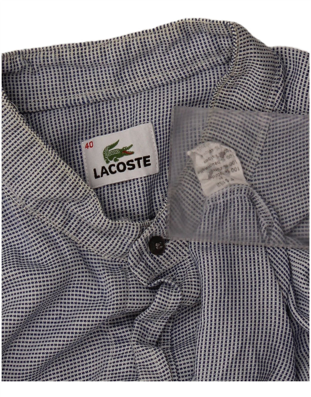 Camisa xadrez masculina Lacoste tamanho 40 médio azul houndstooth algodão clássico