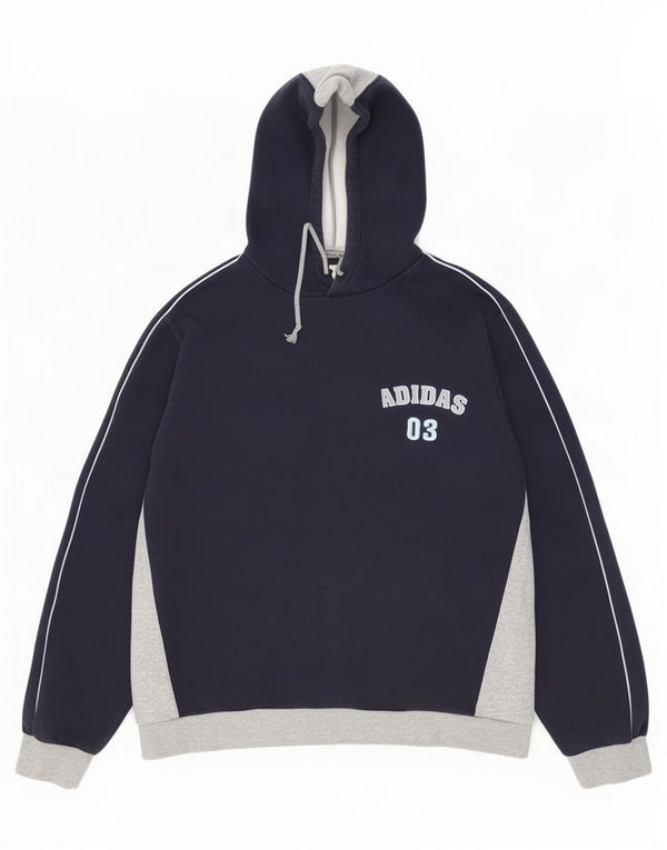 Suéter com capuz gráfico masculino Adidas grande algodão colorblock azul marinho